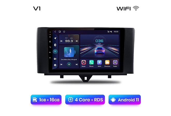 RD037 Android Smart fortwo 2011-2015 1GB a 8GB RAM e 16GB a 128GB ROM com ou sem Carplay