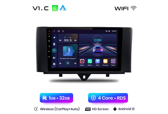 RD037 Android Smart fortwo 2011-2015 1GB a 8GB RAM e 16GB a 128GB ROM com ou sem Carplay