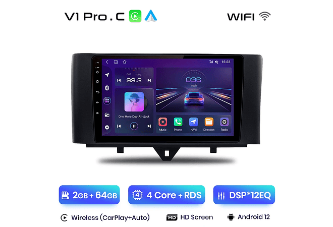 RD037 Android Smart fortwo 2011-2015 1GB a 8GB RAM e 16GB a 128GB ROM com ou sem Carplay