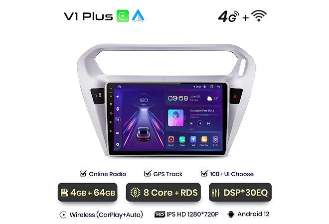 RD038 Android Peugeot 301 citroen elysee 2013-2018 1GB a 8GB RAM e 16GB a 128GB ROM com ou sem Carplay