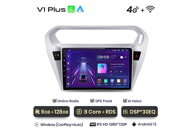 RD038 Android Peugeot 301 citroen elysee 2013-2018 1GB a 8GB RAM e 16GB a 128GB ROM com ou sem Carplay