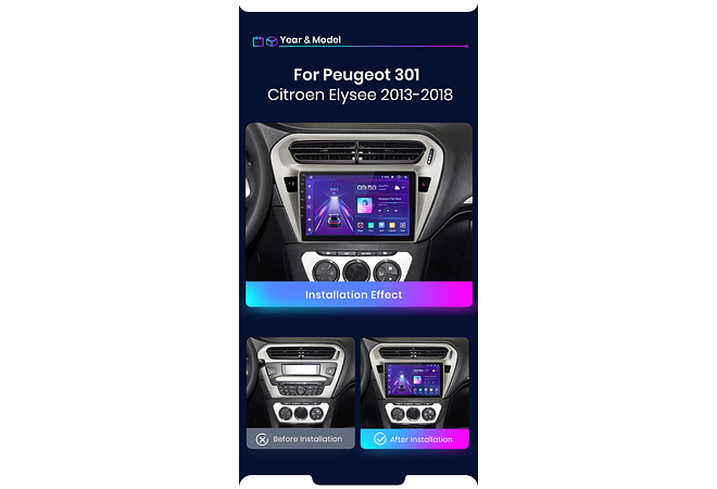 RD038 Android Peugeot 301 citroen elysee 2013-2018 1GB a 8GB RAM e 16GB a 128GB ROM com ou sem Carplay