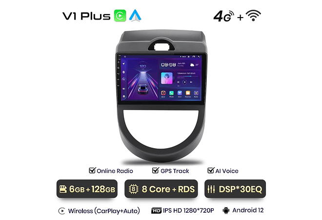 RD040 Android Kia SOUL 2008-2013 1GB a 8GB RAM e 16GB a 128GB ROM com ou sem Carplay