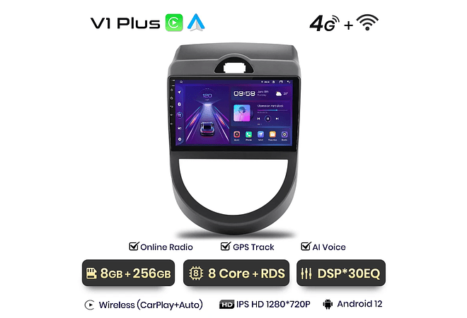 RD040 Android Kia SOUL 2008-2013 1GB a 8GB RAM e 16GB a 128GB ROM com ou sem Carplay