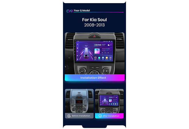 RD040 Android Kia SOUL 2008-2013 1GB a 8GB RAM e 16GB a 128GB ROM com ou sem Carplay