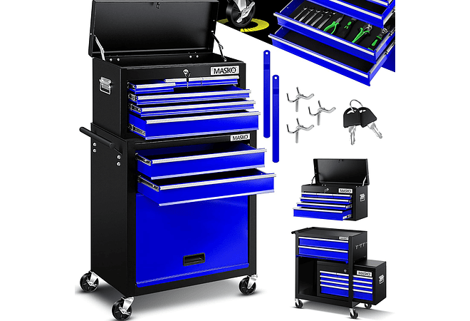 IMP0206 Carrinho de oficina com mala incluída, 9 compartimentos com fechadura de metal maciço