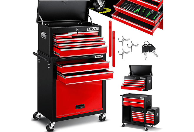 IMP0206 Carrinho de oficina com mala incluída, 9 compartimentos com fechadura de metal maciço