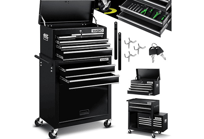 IMP0206 Carrinho de oficina com mala incluída, 9 compartimentos com fechadura de metal maciço