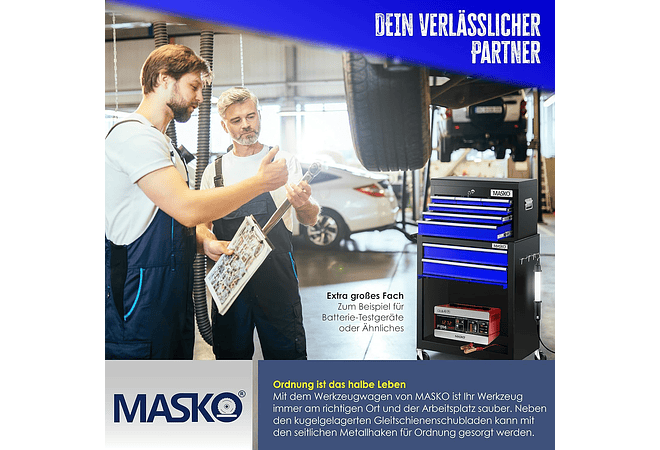 IMP0206 Carrinho de oficina com mala incluída, 9 compartimentos com fechadura de metal maciço