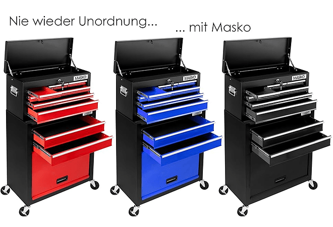 IMP0206 Carrinho de oficina com mala incluída, 9 compartimentos com fechadura de metal maciço