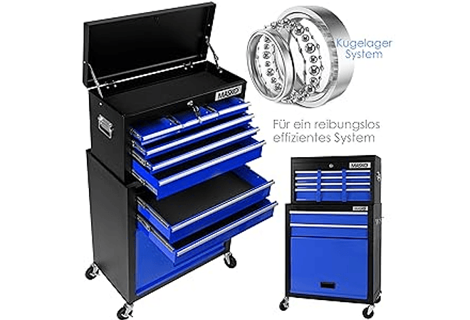 IMP0206 Carrinho de oficina com mala incluída, 9 compartimentos com fechadura de metal maciço