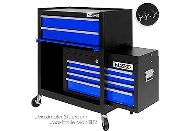 IMP0206 Carrinho de oficina com mala incluída, 9 compartimentos com fechadura de metal maciço