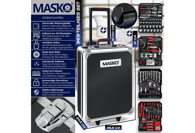 IMP0207 Mala de ferramentas de 969 peças, caixa de carrinho de ferramentas