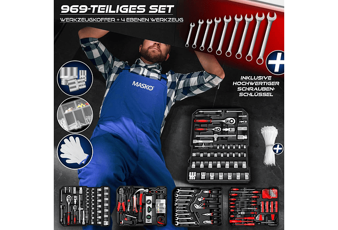 IMP0207 Mala de ferramentas de 969 peças, caixa de carrinho de ferramentas