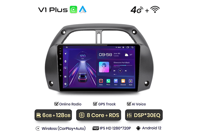 RD042 Android Toyota RAV4 2001-2015 1GB a 8GB RAM e 16GB a 128GB ROM com ou sem Carplay