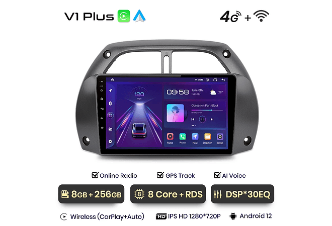 RD042 Android Toyota RAV4 2001-2015 1GB a 8GB RAM e 16GB a 128GB ROM com ou sem Carplay