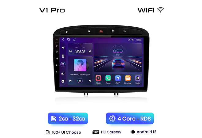 RD043 Android Peugeot 308 308sw 408 2012-2020 1GB a 8GB RAM e 16GB a 128GB ROM com ou sem Carplay