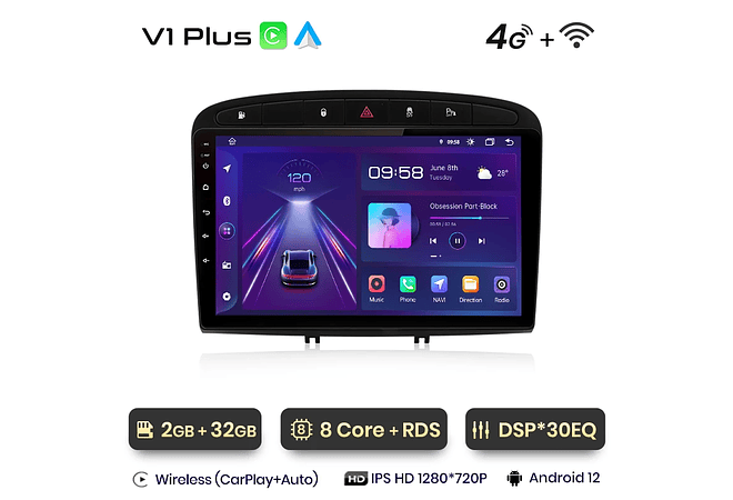 RD043 Android Peugeot 308 308sw 408 2012-2020 1GB a 8GB RAM e 16GB a 128GB ROM com ou sem Carplay