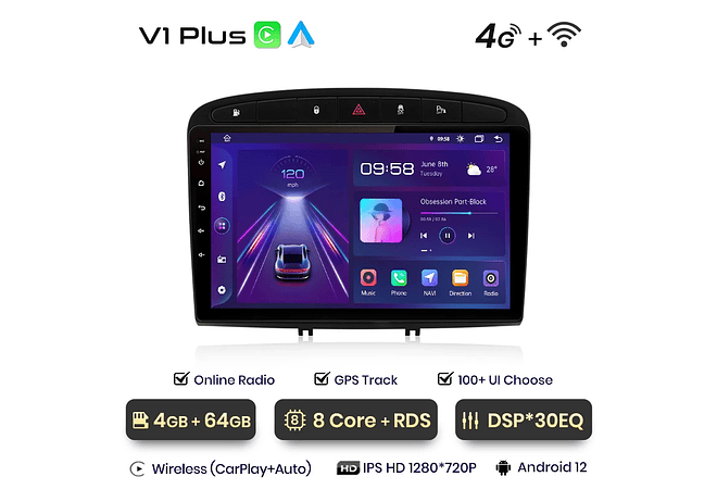 RD043 Android Peugeot 308 308sw 408 2012-2020 1GB a 8GB RAM e 16GB a 128GB ROM com ou sem Carplay