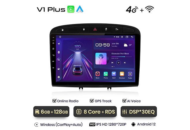 RD043 Android Peugeot 308 308sw 408 2012-2020 1GB a 8GB RAM e 16GB a 128GB ROM com ou sem Carplay