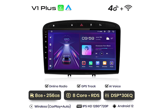 RD043 Android Peugeot 308 308sw 408 2012-2020 1GB a 8GB RAM e 16GB a 128GB ROM com ou sem Carplay