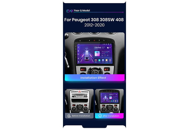 RD043 Android Peugeot 308 308sw 408 2012-2020 1GB a 8GB RAM e 16GB a 128GB ROM com ou sem Carplay