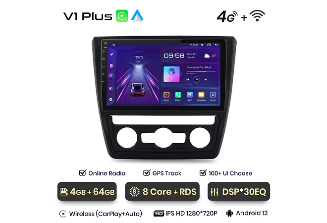 RD044 Android Skoda yeti 5l 2009-2014 1GB a 8GB RAM e 16GB a 128GB ROM com ou sem Carplay