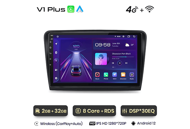 RD045 Android Skoda superb 2008-2015 1GB a 8GB RAM e 16GB a 128GB ROM com ou sem Carplay