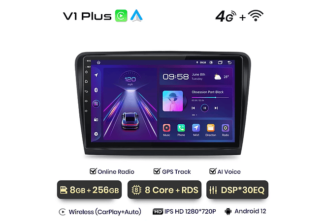 RD045 Android Skoda superb 2008-2015 1GB a 8GB RAM e 16GB a 128GB ROM com ou sem Carplay