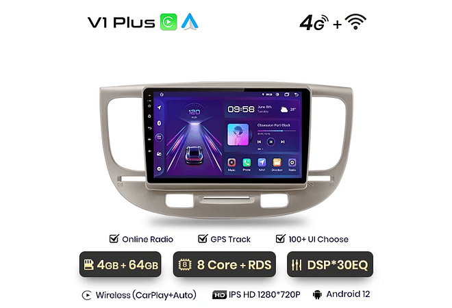 RD046 Android Kia kia rio 2 2005-2011 1GB a 8GB RAM e 16GB a 128GB ROM com ou sem Carplay