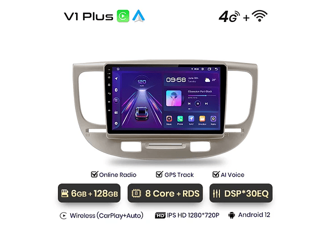 RD046 Android Kia kia rio 2 2005-2011 1GB a 8GB RAM e 16GB a 128GB ROM com ou sem Carplay