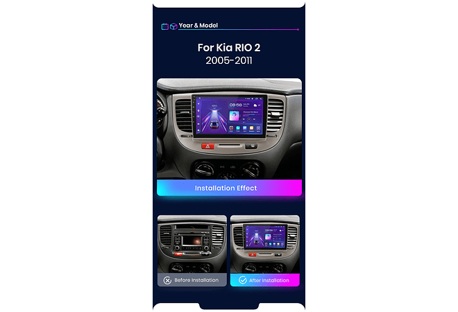 RD046 Android Kia kia rio 2 2005-2011 1GB a 8GB RAM e 16GB a 128GB ROM com ou sem Carplay