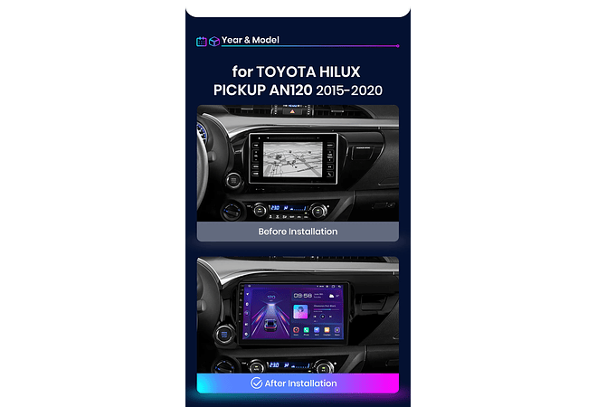 RD047 Android Toyota hilux captador an120 2015-2020 1GB a 8GB RAM e 16GB a 128GB ROM com ou sem Carplay