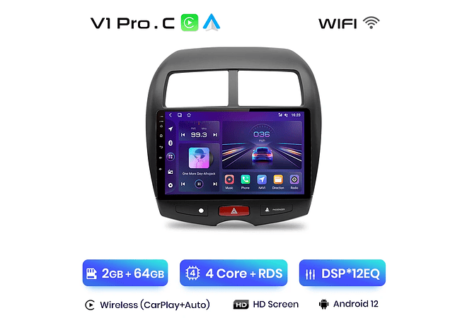 RD048 Android Mitsubishi Asx 1 2010-2016 1GB a 8GB RAM e 16GB a 128GB ROM com ou sem Carplay