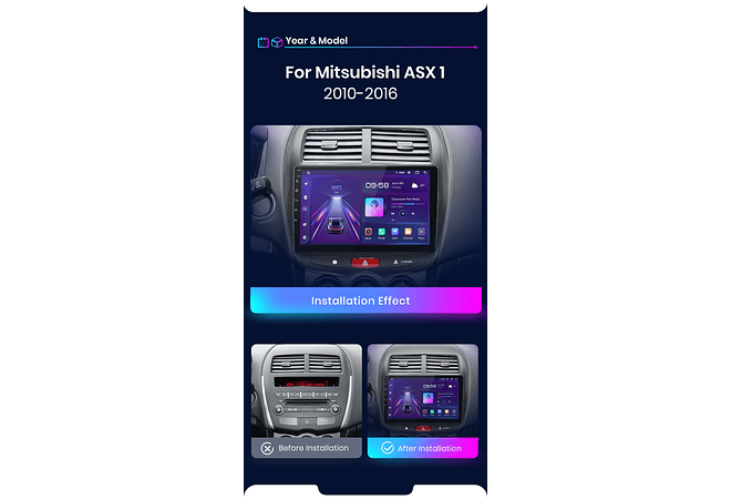 RD048 Android Mitsubishi Asx 1 2010-2016 1GB a 8GB RAM e 16GB a 128GB ROM com ou sem Carplay