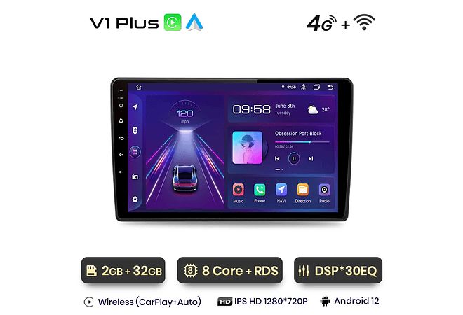 RD050 Android Skoda Fabia 2 2007-2014 1GB a 8GB RAM e 16GB a 128GB ROM com ou sem Carplay