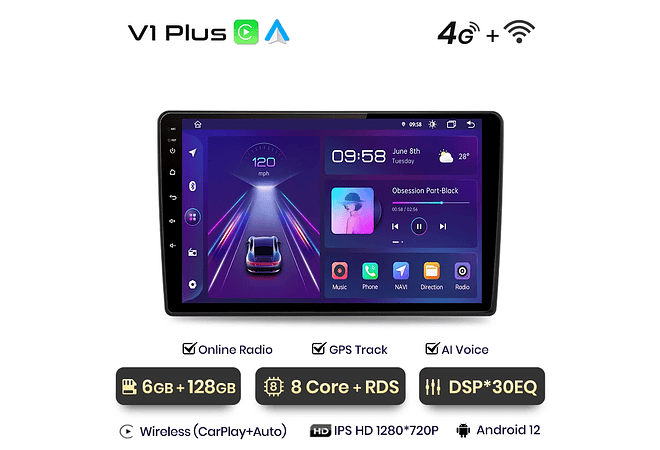 RD050 Android Skoda Fabia 2 2007-2014 1GB a 8GB RAM e 16GB a 128GB ROM com ou sem Carplay