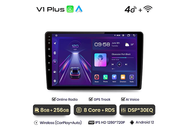 RD050 Android Skoda Fabia 2 2007-2014 1GB a 8GB RAM e 16GB a 128GB ROM com ou sem Carplay