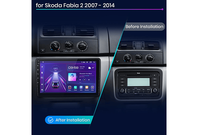 RD050 Android Skoda Fabia 2 2007-2014 1GB a 8GB RAM e 16GB a 128GB ROM com ou sem Carplay
