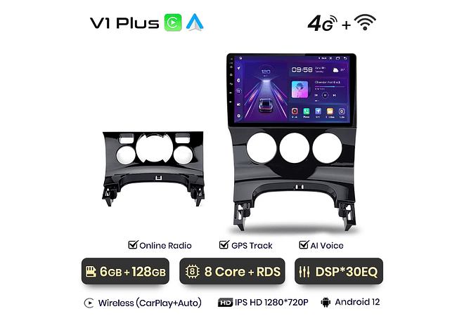 RD052 Android Peugeot 3008 2009-2015 1GB a 8GB RAM e 16GB a 128GB ROM com ou sem Carplay