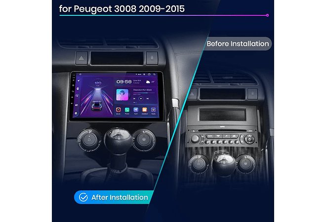 RD052 Android Peugeot 3008 2009-2015 1GB a 8GB RAM e 16GB a 128GB ROM com ou sem Carplay