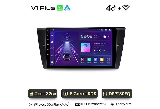 RD053 Android Bmw 3-series e90 e91 e92 e93 1GB a 8GB RAM e 16GB a 128GB ROM com ou sem Carplay