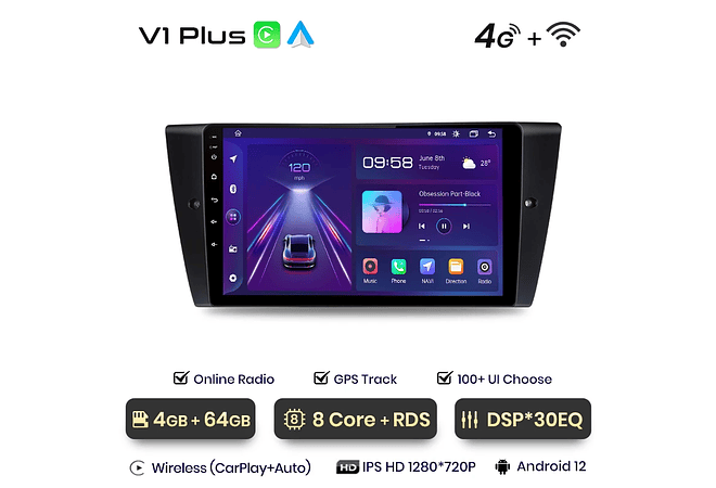 RD053 Android Bmw 3-series e90 e91 e92 e93 1GB a 8GB RAM e 16GB a 128GB ROM com ou sem Carplay