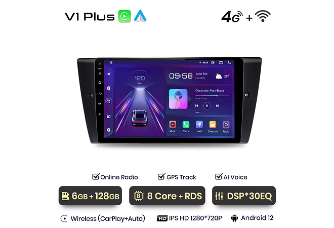 RD053 Android Bmw 3-series e90 e91 e92 e93 1GB a 8GB RAM e 16GB a 128GB ROM com ou sem Carplay