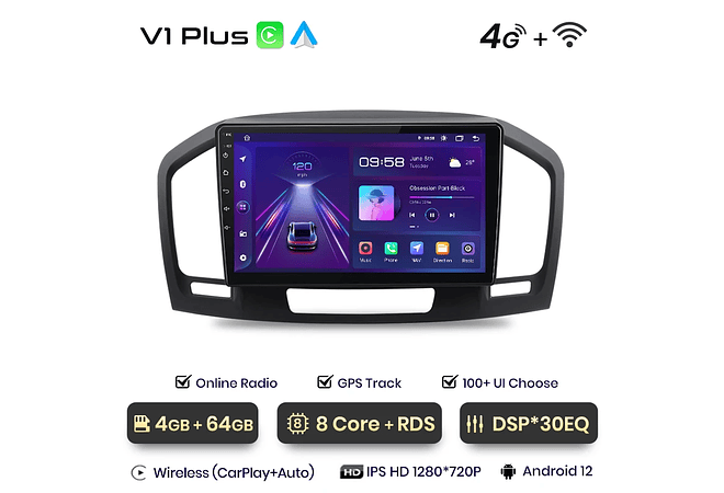 RD054 Android Opel Insignia 2009-2013 1GB a 8GB RAM e 16GB a 128GB ROM com ou sem Carplay