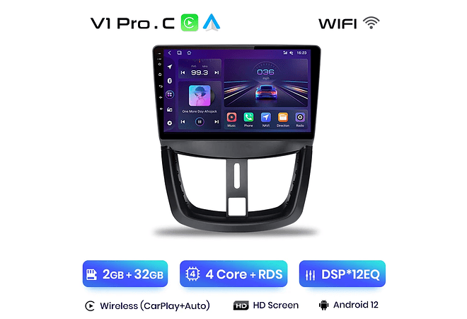 RD055 Android Peugeot 207 207cc 2006-2015 1GB a 8GB RAM e 16GB a 128GB ROM com ou sem Carplay