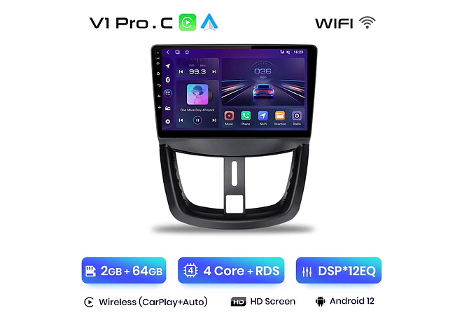 RD055 Android Peugeot 207 207cc 2006-2015 1GB a 8GB RAM e 16GB a 128GB ROM com ou sem Carplay