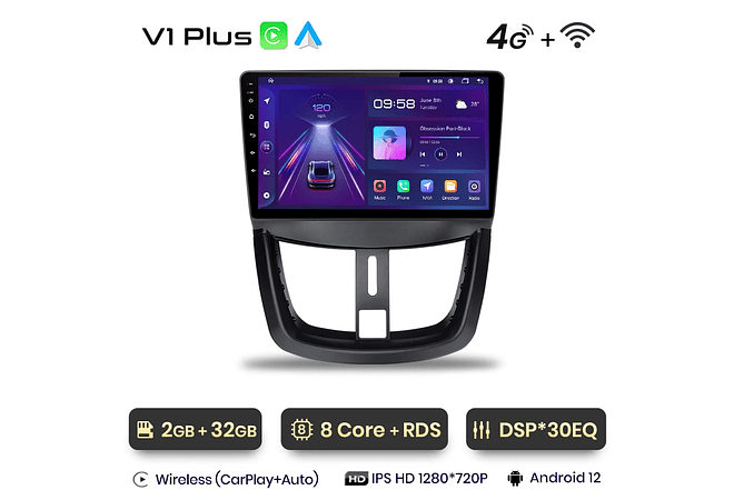 RD055 Android Peugeot 207 207cc 2006-2015 1GB a 8GB RAM e 16GB a 128GB ROM com ou sem Carplay