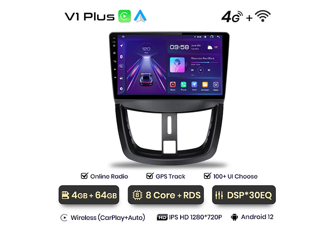 RD055 Android Peugeot 207 207cc 2006-2015 1GB a 8GB RAM e 16GB a 128GB ROM com ou sem Carplay