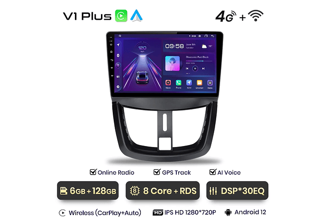 RD055 Android Peugeot 207 207cc 2006-2015 1GB a 8GB RAM e 16GB a 128GB ROM com ou sem Carplay